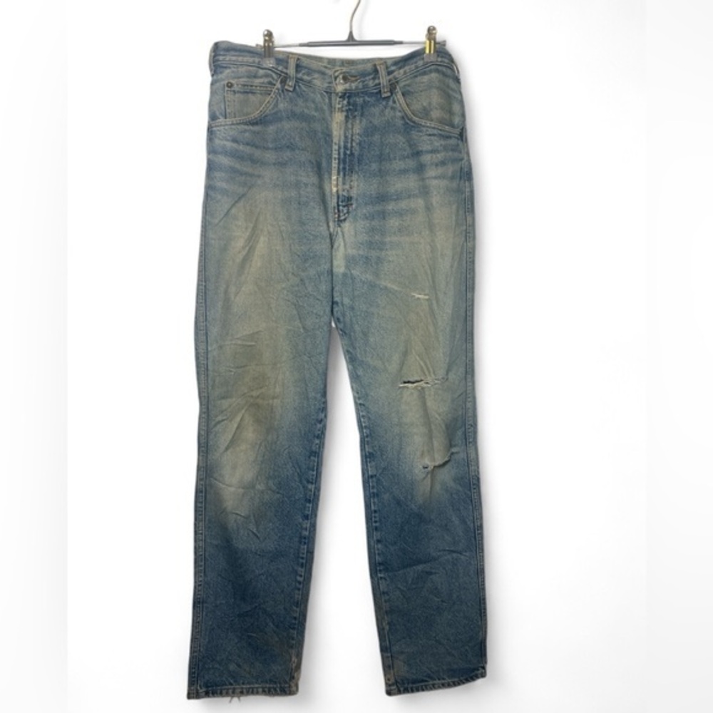 VINTAGE Bugle Boy Men 34 x 34 PAPER TAG Baggy Wide Leg Cotton TRASHED Denim Jean
